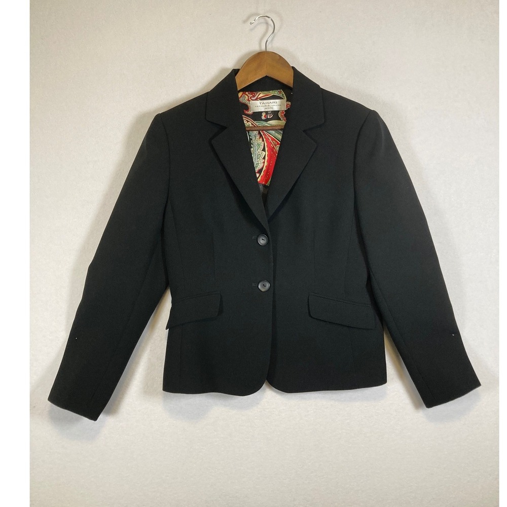 Classic Professional Tahari Arthur S Levine Womens 10P Black Silk Paisley Blazer